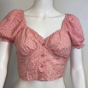 Pink floral cropped ruffled top from princess polly